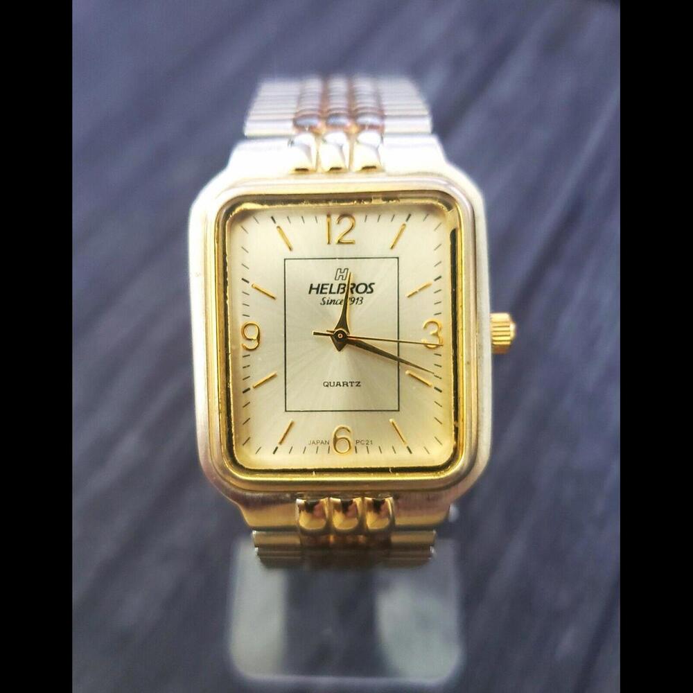 Rare Vintage Retro Helbros 80s Mens Tank Watch New Battery